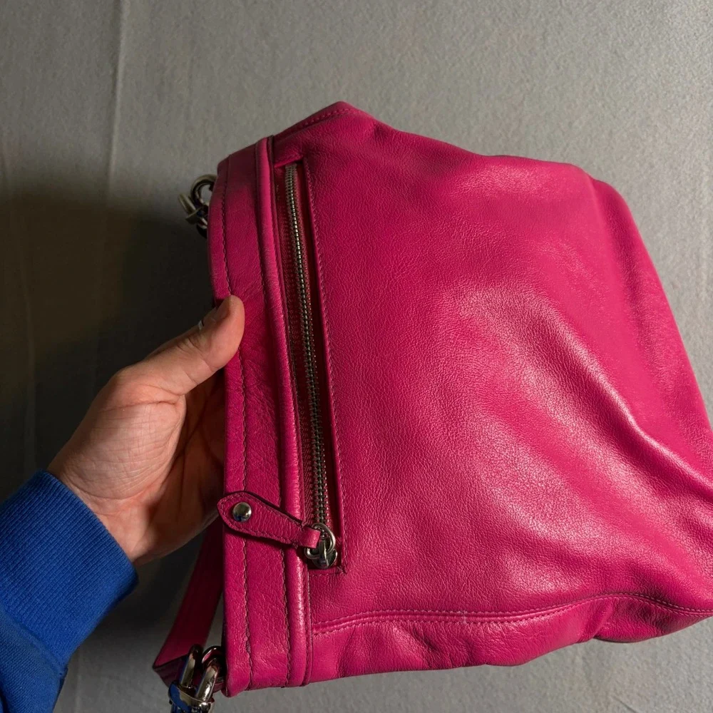 Coach Ashley Leather Hobo Bag Hot Pink Magenta Silver Hardware F20114 - Picture 6 of 6